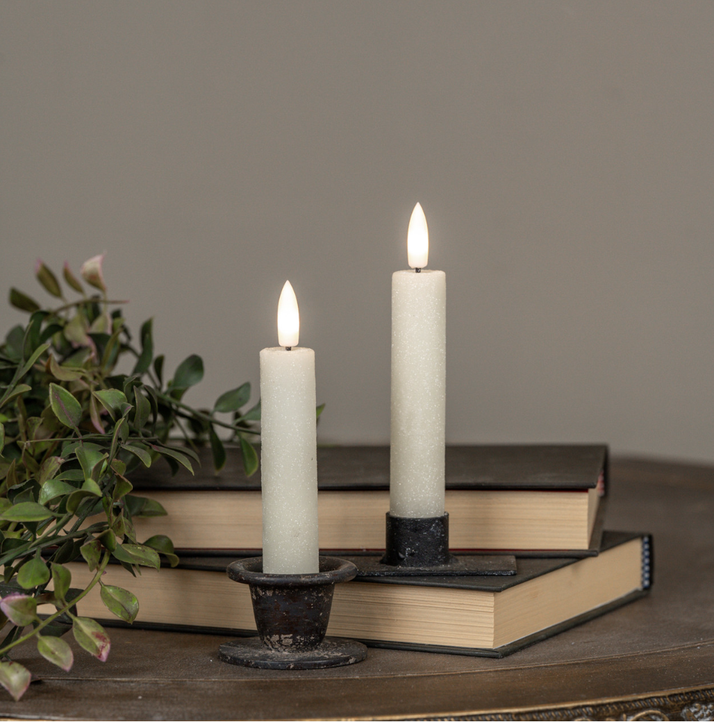 SET/ 2 - 5.75" 3D FLAME CREAM SHIMMER TAPER CANDLE - Michigan Southern Charm
