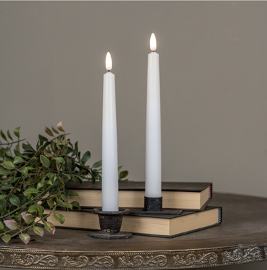 SET/ 2 - 9.5" 3D FLAME DROP WHITE TAPER CANDLE - Michigan Southern Charm