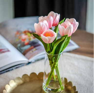 FAUX PINK TULIPS IN SKINNY GLASS VASE - Michigan Southern Charm