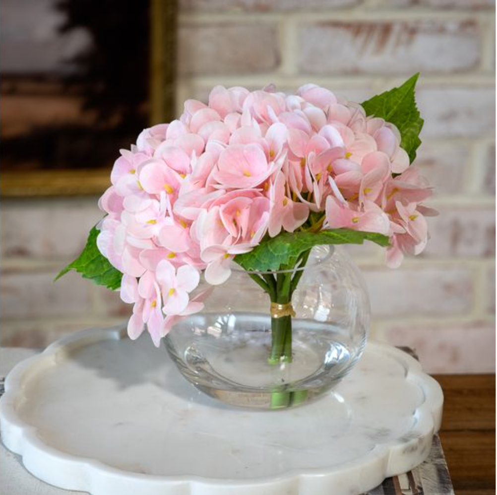 PINK HYDRANGEA IN GLASS VASE - Michigan Southern Charm