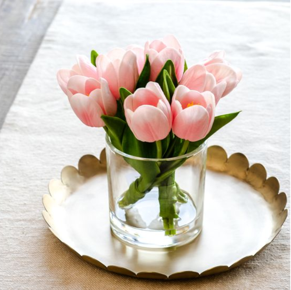 FAUX PINK TULIPS IN GLASS VASE - Michigan Southern Charm