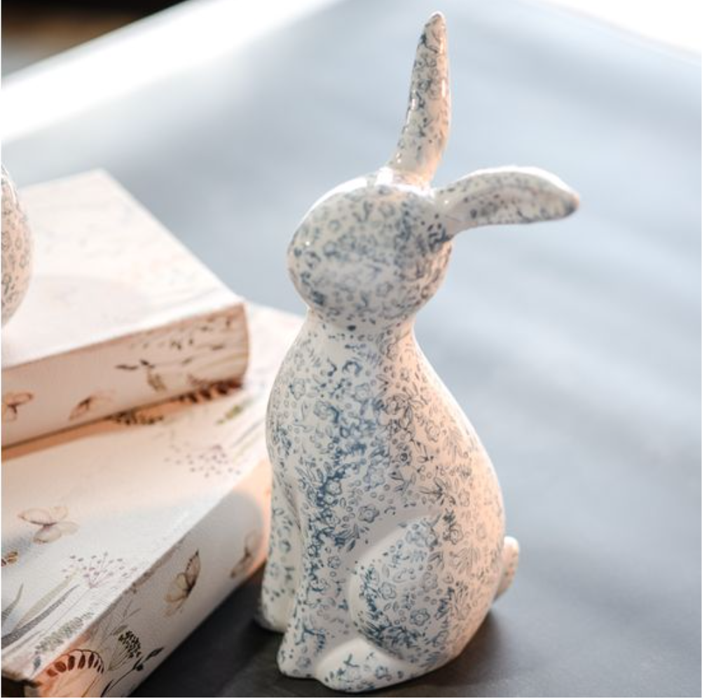 BLUE FLORAL DOLOMITE BUNNY 9.5" - Michigan Southern Charm