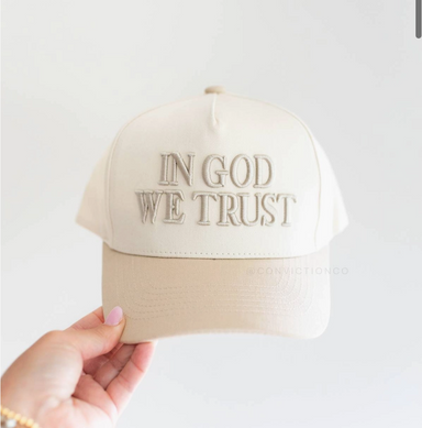 In God We Trust Hat Off-White & Khaki - Michigan Southern Charm