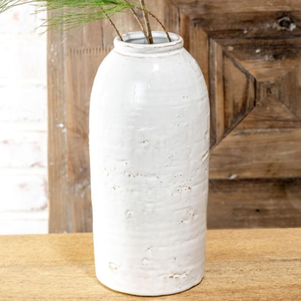 11.2" WHITE CERAMIC VASE - Michigan Southern Charm