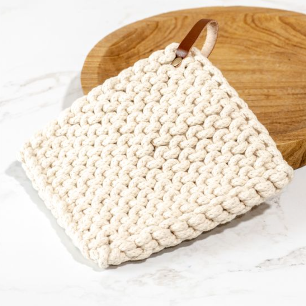 LEATHER STRAP KNIT POT HOLDER - Michigan Southern Charm