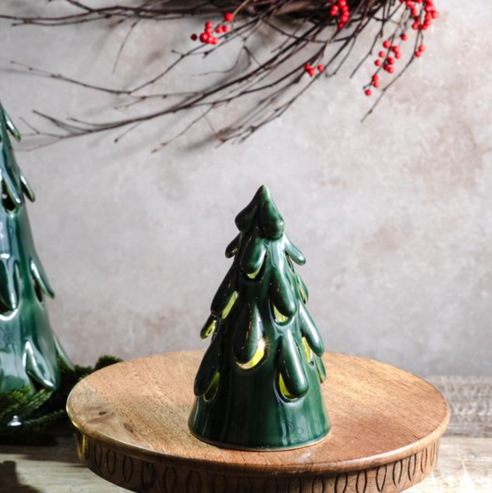 GREEN STONEWARE LIGHT UP TREE