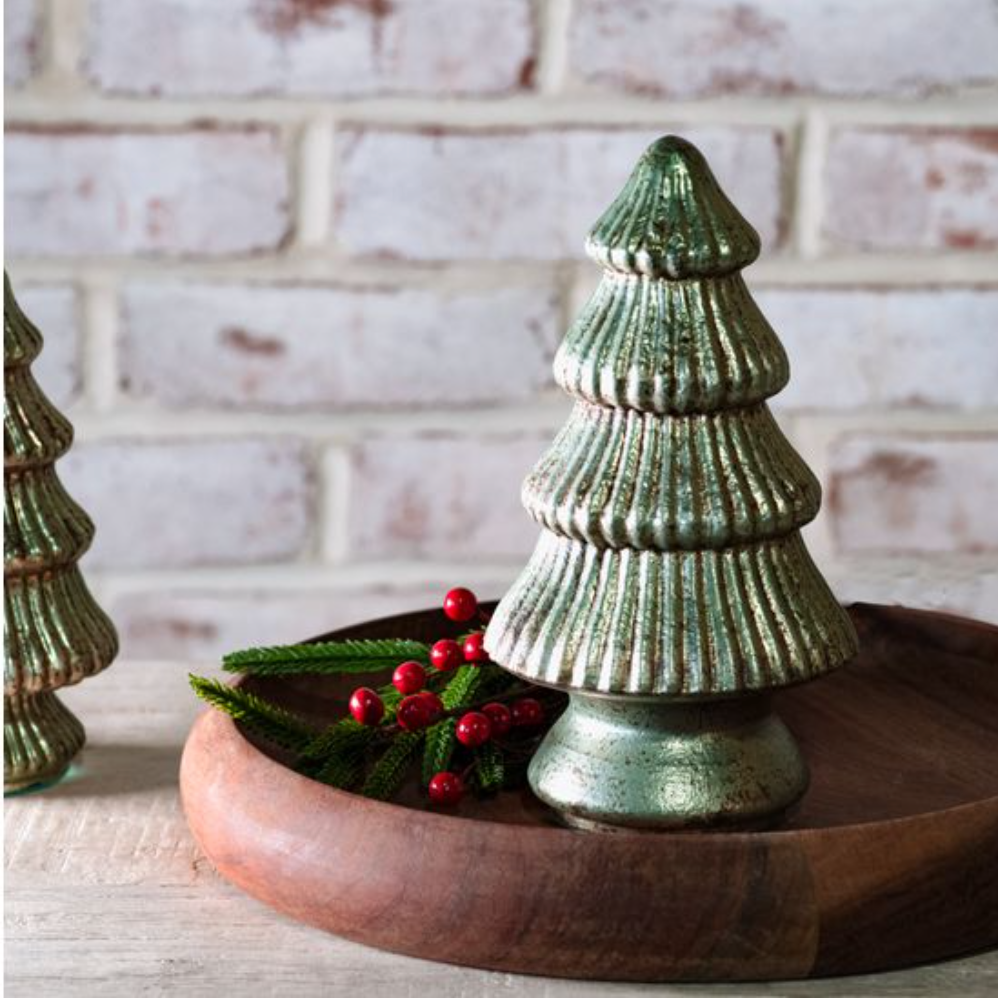 8"H VERDIGRIS GLASS TREE