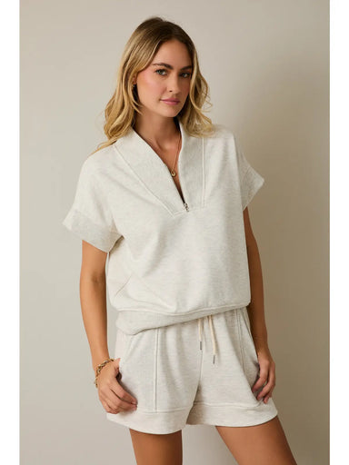 V-Neck Short Sleeve Zip Up Top & Bottoms - Michigan Southern Charm