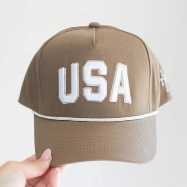 USA Hat - Light Brown, Khaki, & White - Michigan Southern Charm