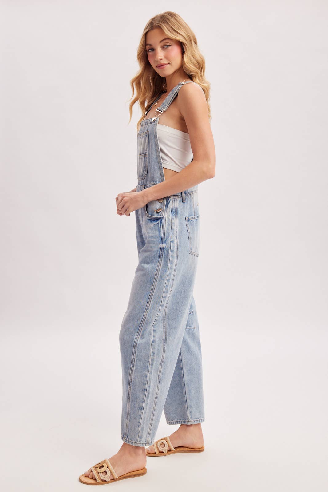 DENIM BARREL OVERALLS
