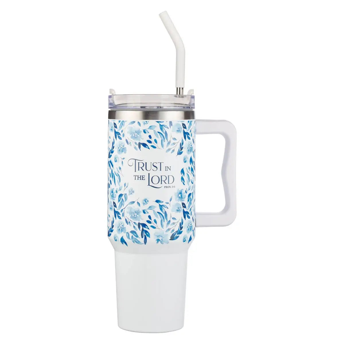 Tumbler W/Straw Ss Blue Floral Trust Prov. 3:5