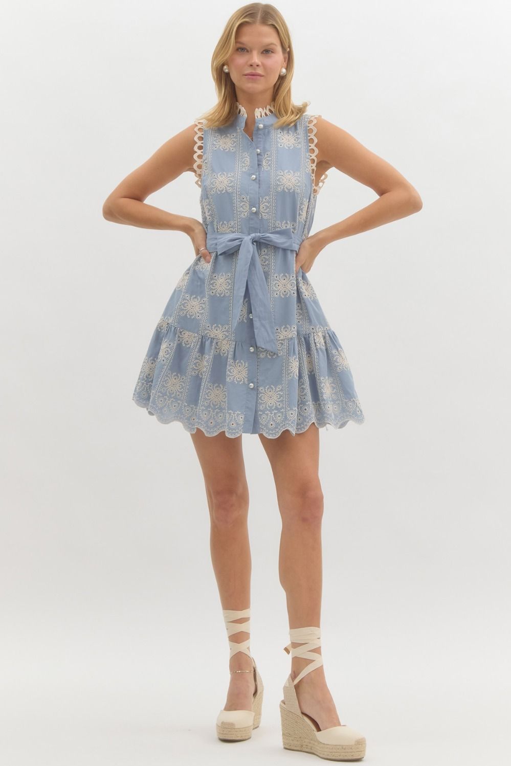 Sky Blue Embroidered Mini Dress