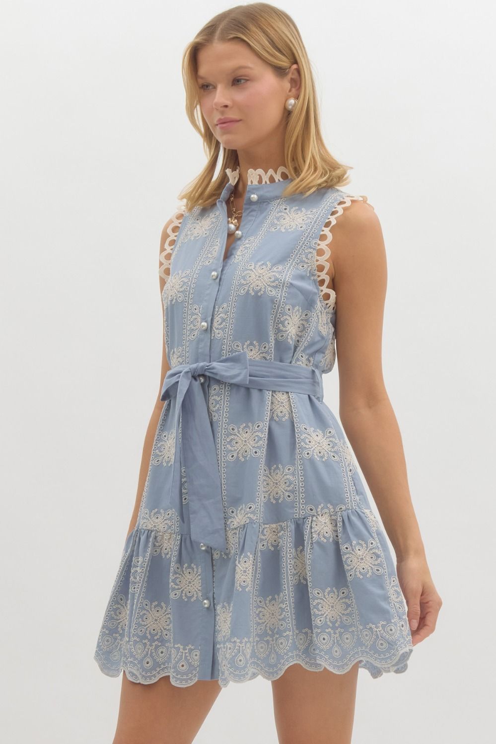 Sky Blue Embroidered Mini Dress