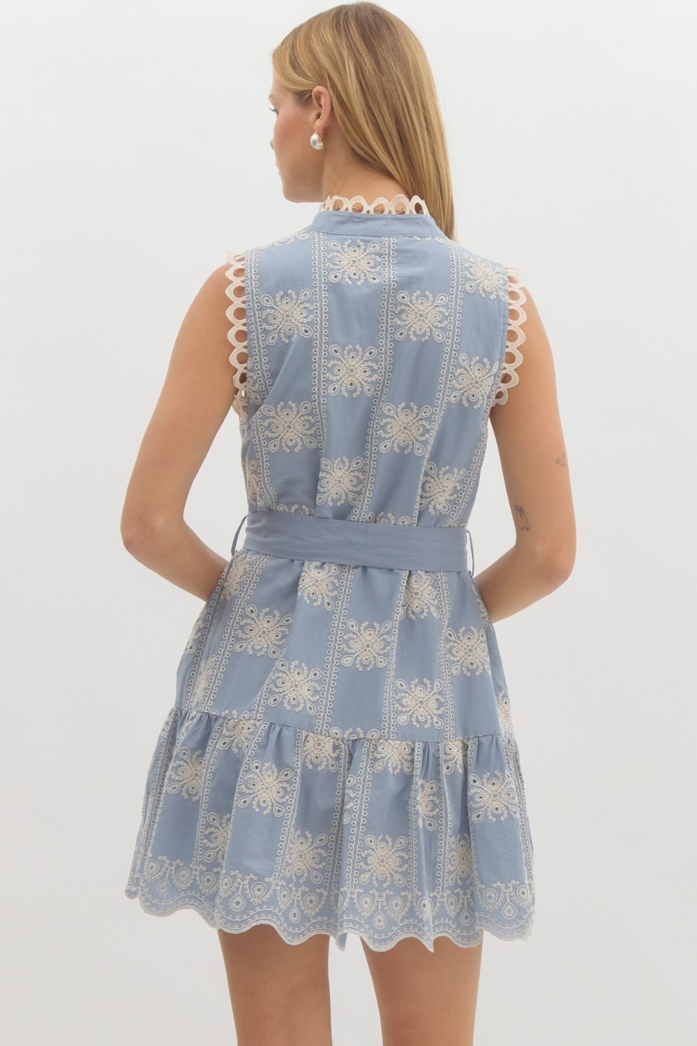 Sky Blue Embroidered Mini Dress