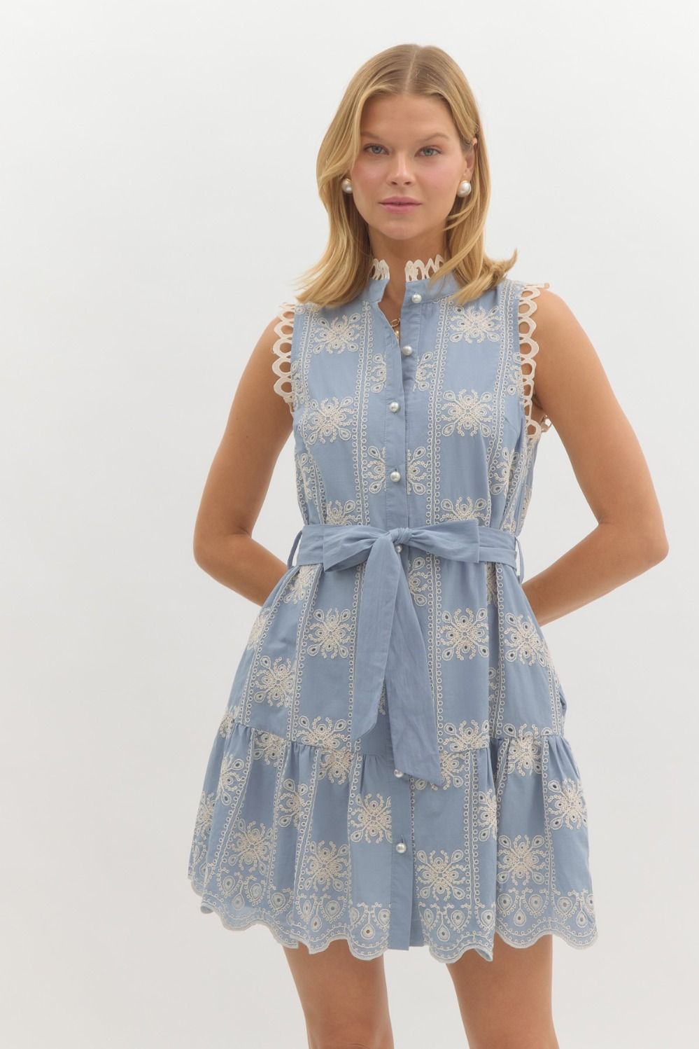 Sky Blue Embroidered Mini Dress