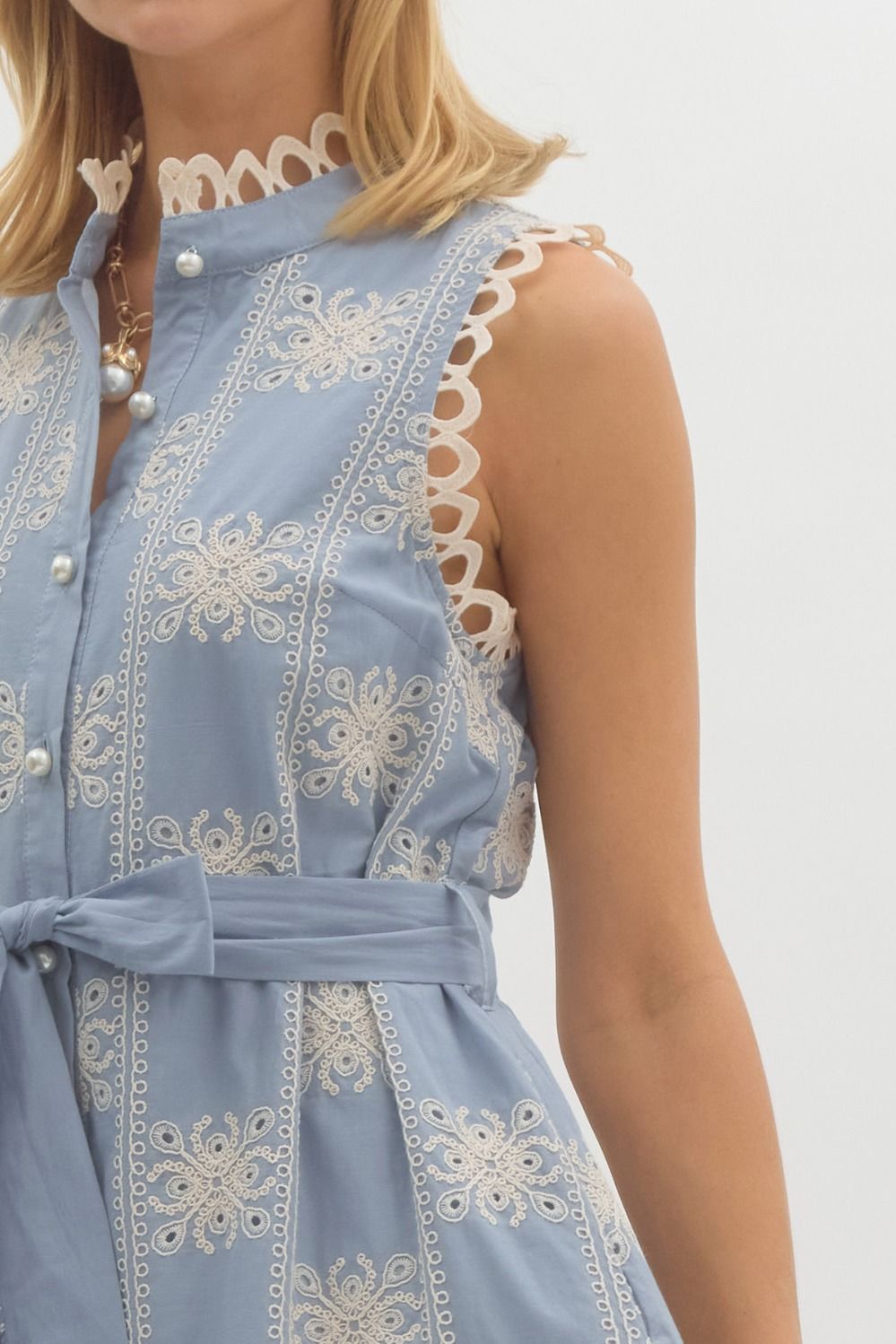 Sky Blue Embroidered Mini Dress