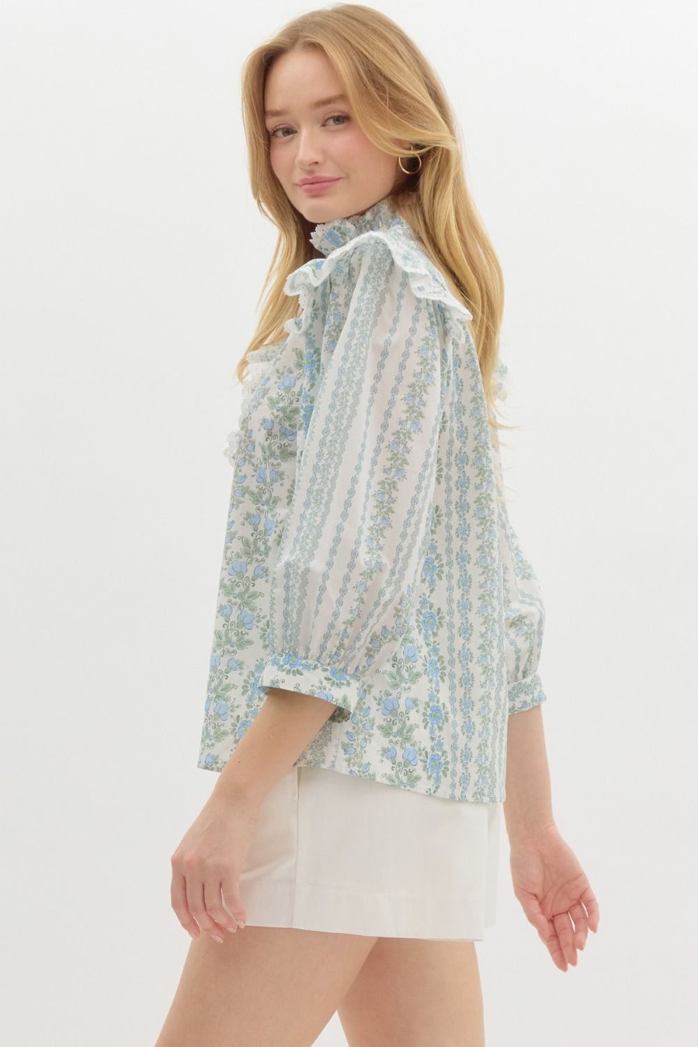 Spring Garden Blue Flutter Sleeve Blouse