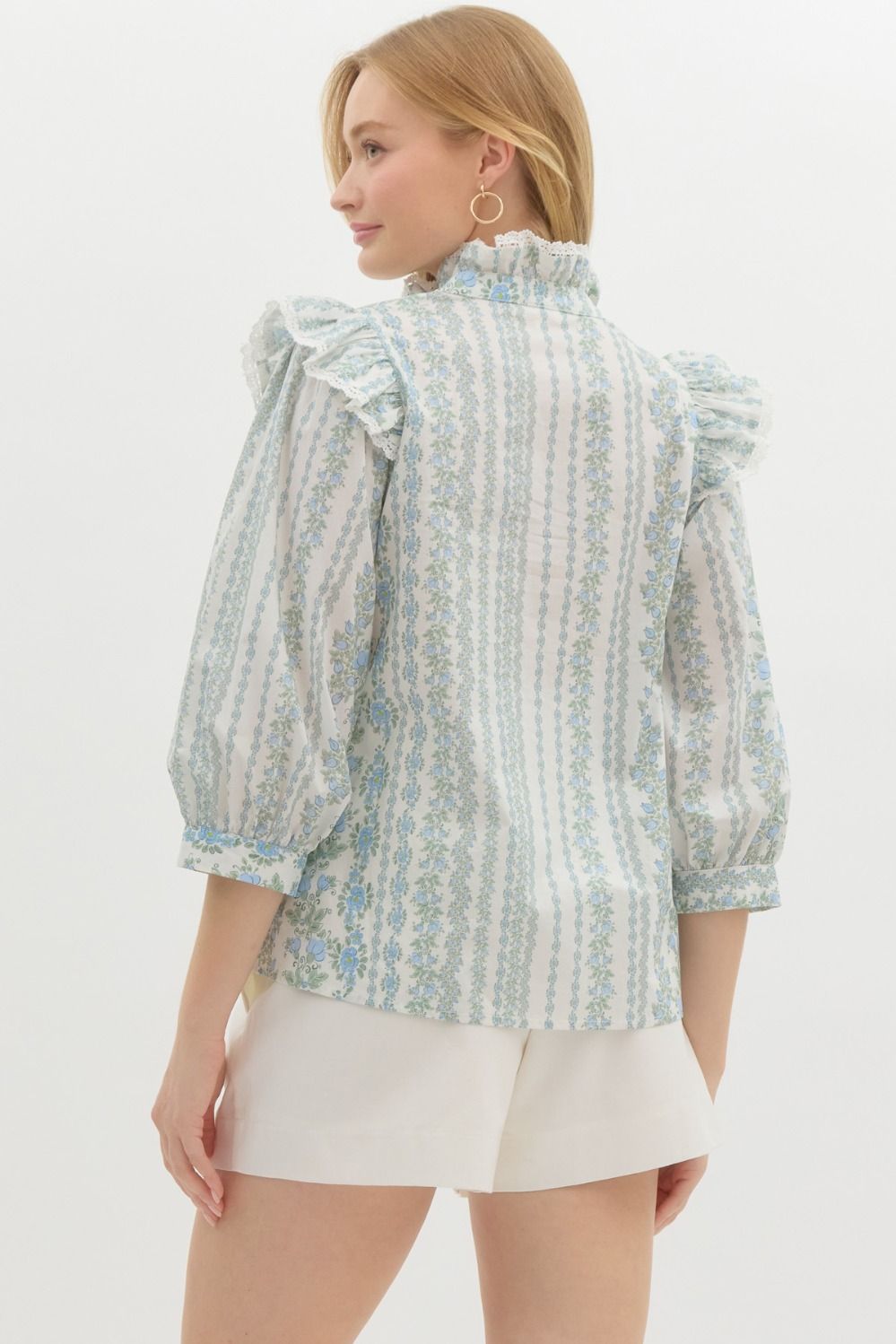 Spring Garden Blue Flutter Sleeve Blouse