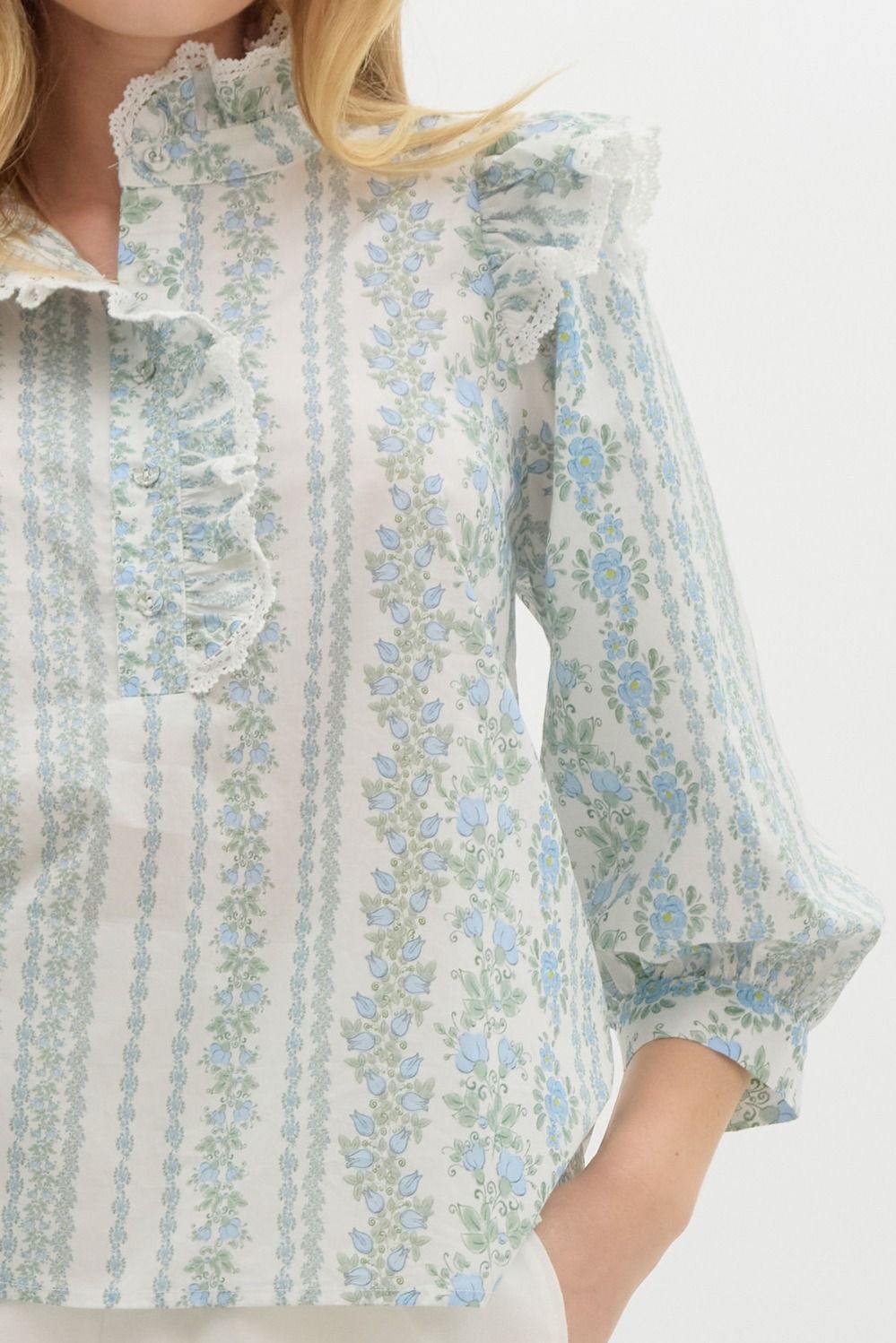 Spring Garden Blue Flutter Sleeve Blouse