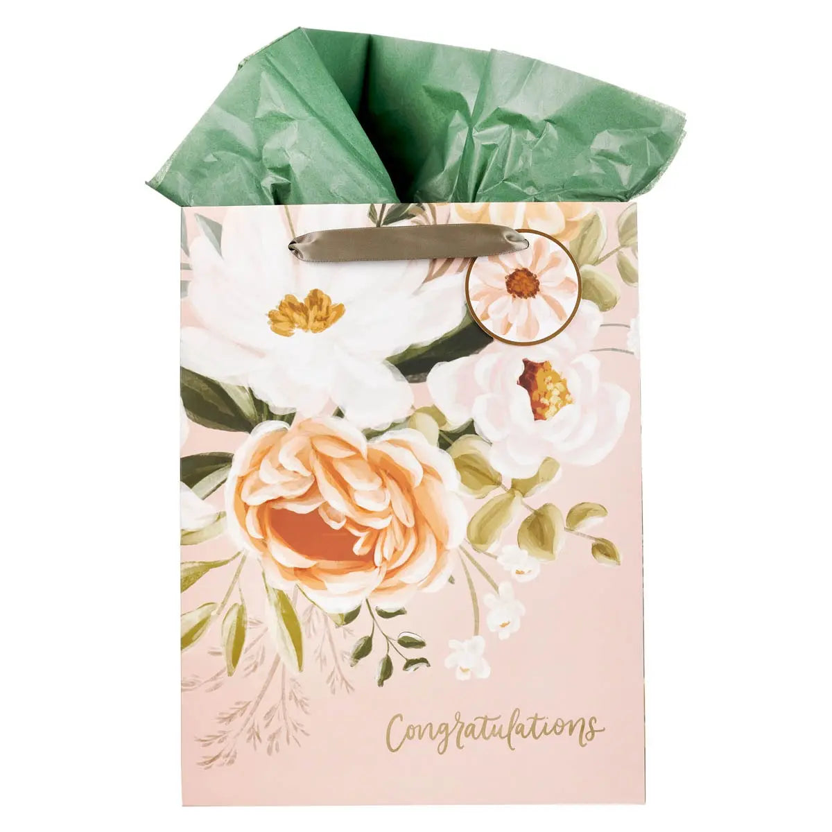 Gift Bag Lg Neutral Floral Congratulations