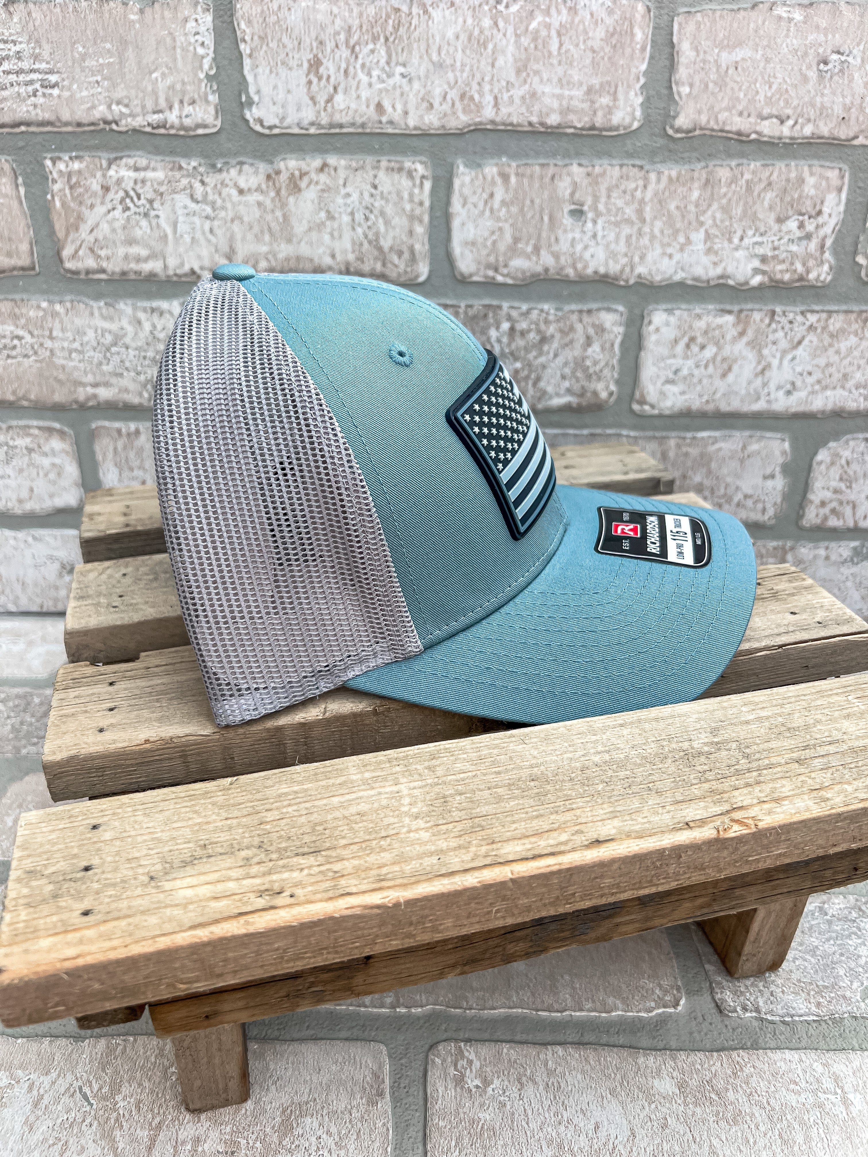 Smokey Blue Hat With American Flag Patch