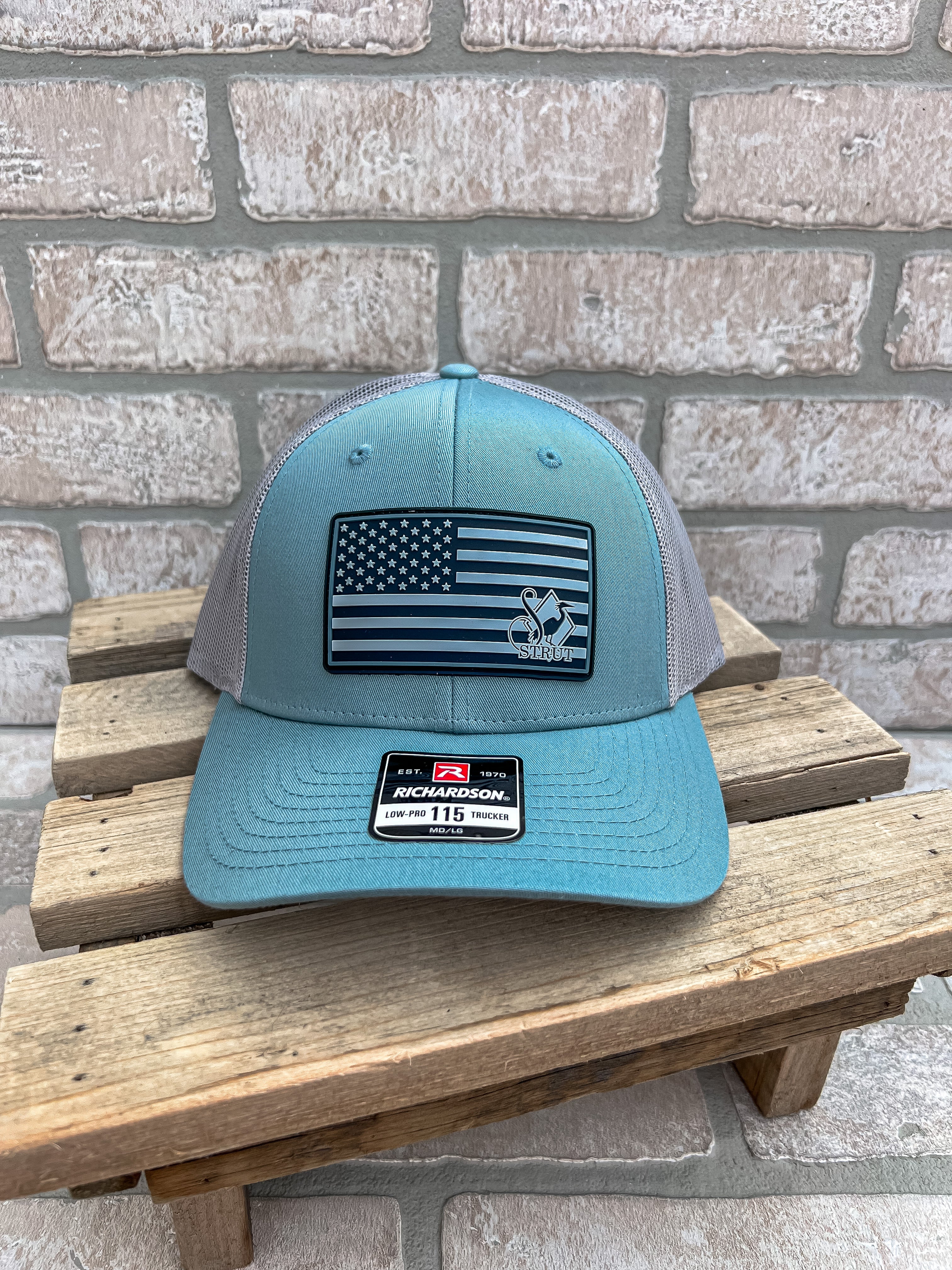Smokey Blue Hat With American Flag Patch