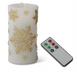 7.75 Inch White & Gold Snowflake LED Wax Pillar Water Candle w/Remote - Michigan Southern Charm