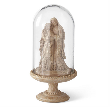 10.5 Inch Resin Woodgrain & Gold wash Nativity Cloche - Michigan Southern Charm