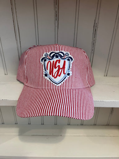 Striped Hat with Embroidered USA Design