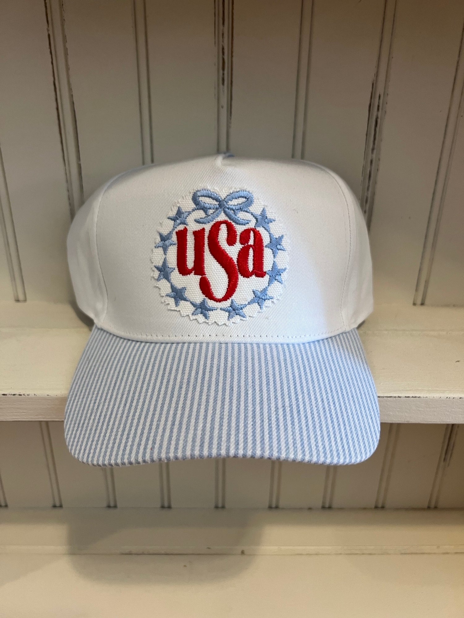 USA Embroidered Hat, White