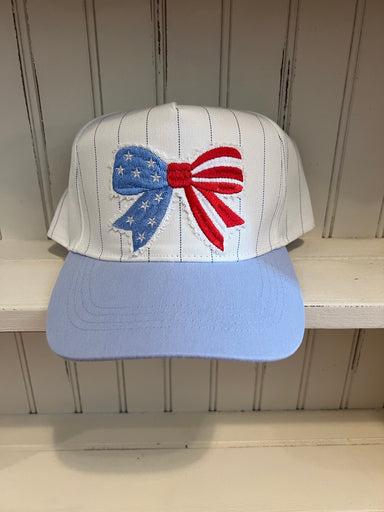 Pinstripe Hat with Embroidered Bow