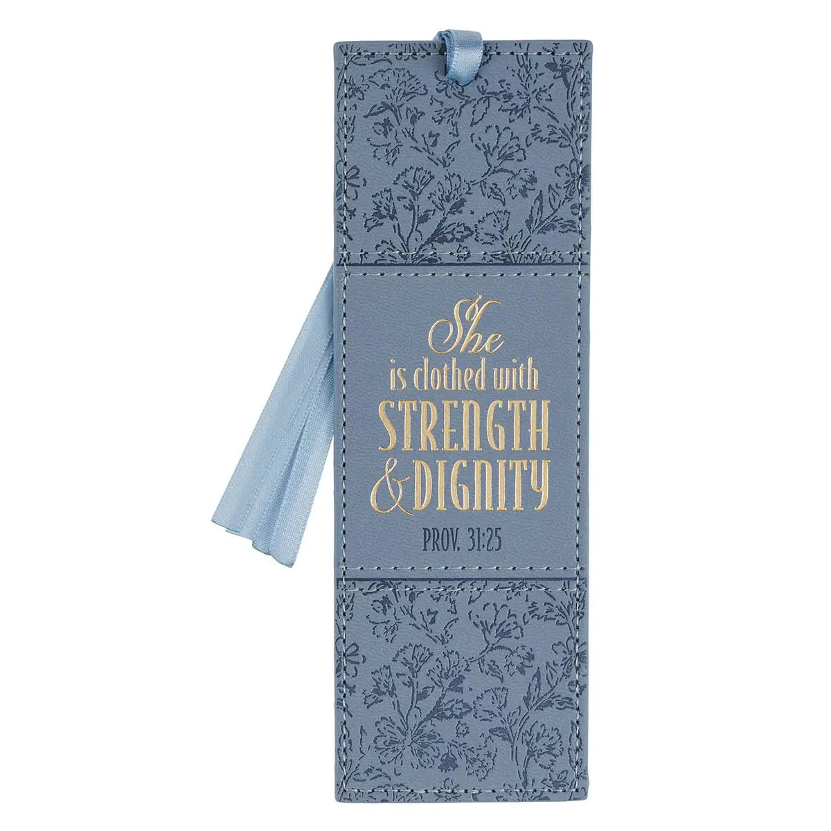 Strength and Dignity Blue Faux Leather Bookmark