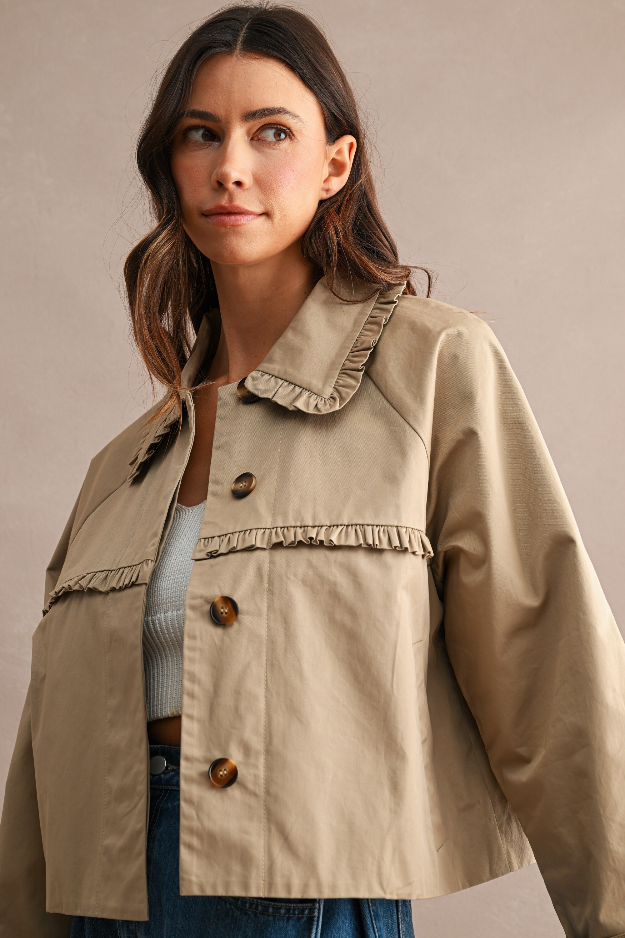 Cropped Trench Jacket, Beige