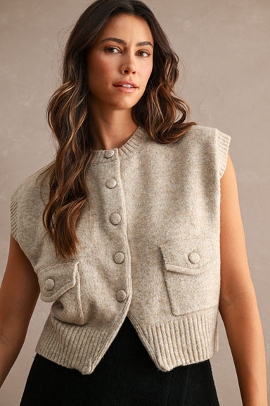Sleeveless Knit Vest, S, Beige
