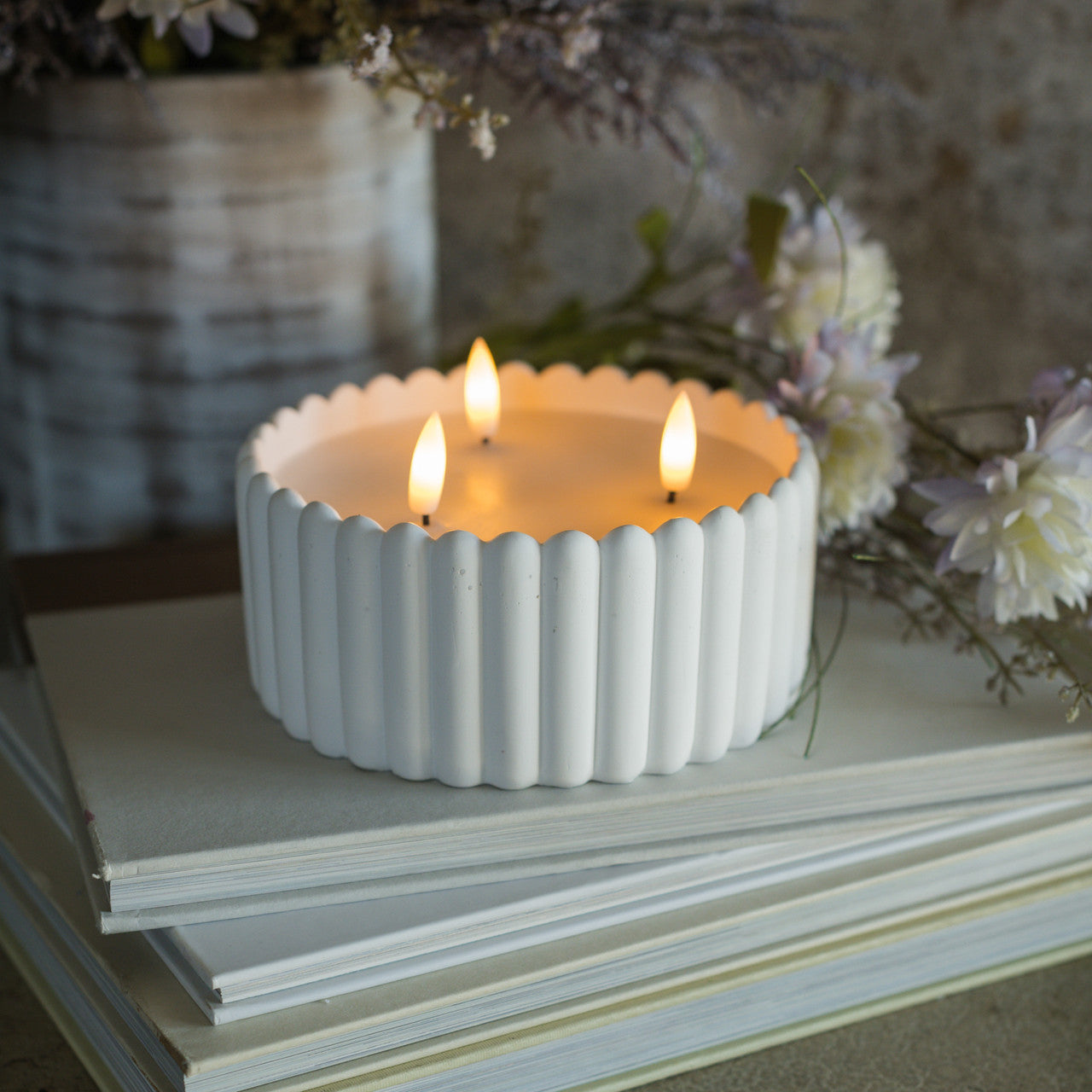 White Cement 3D Flame Candle