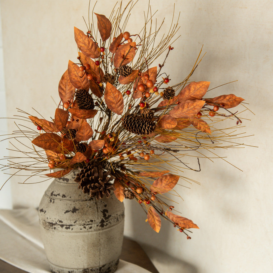 33.5" Orange Pine Spray with Pinecone