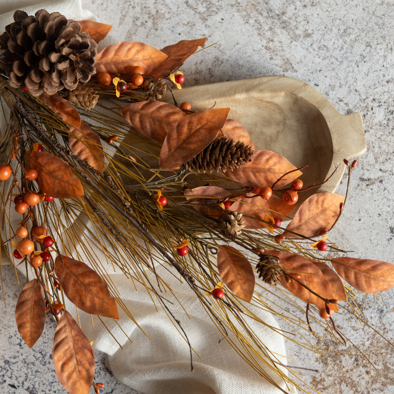 33.5" Orange Pine Spray with Pinecone