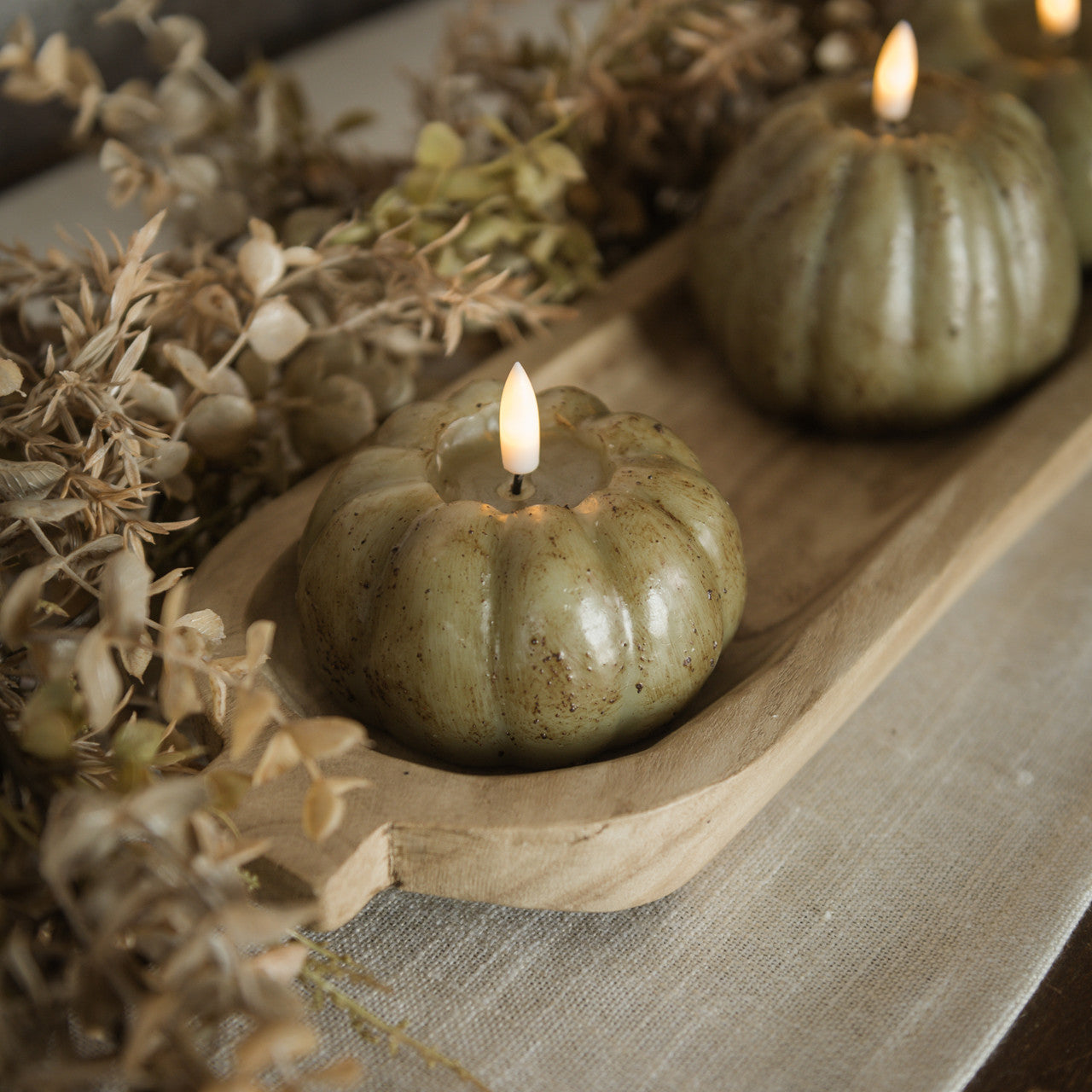 3D Flame Green Pumpkin Candle