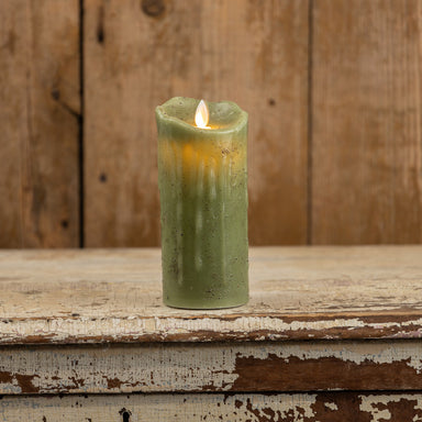 Moving Flame Green Pillar Candle, 7"