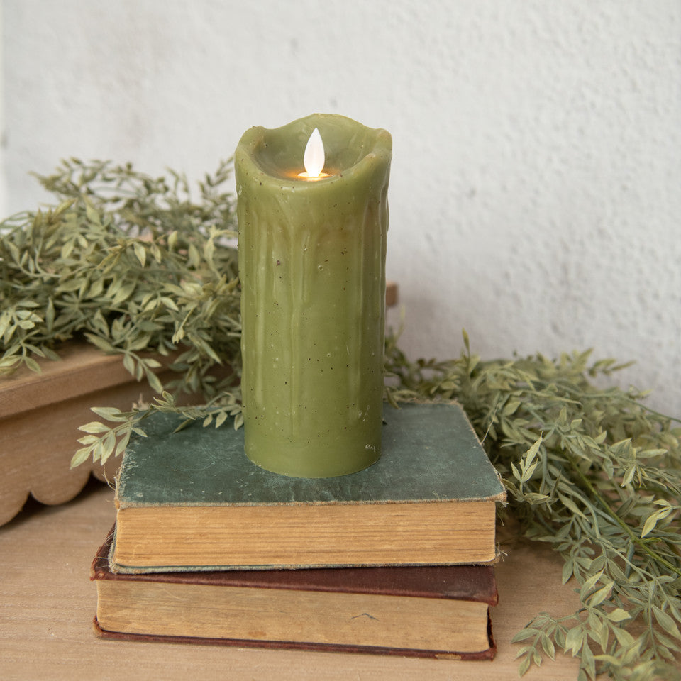 Moving Flame Green Pillar Candle, 7"