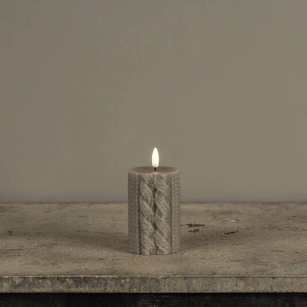 Taupe Sweater Flameless Candle, 5"