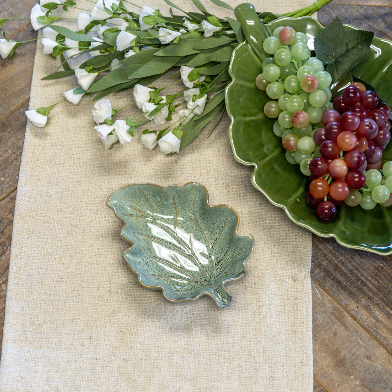 Ceramic Leaf Platter, Green