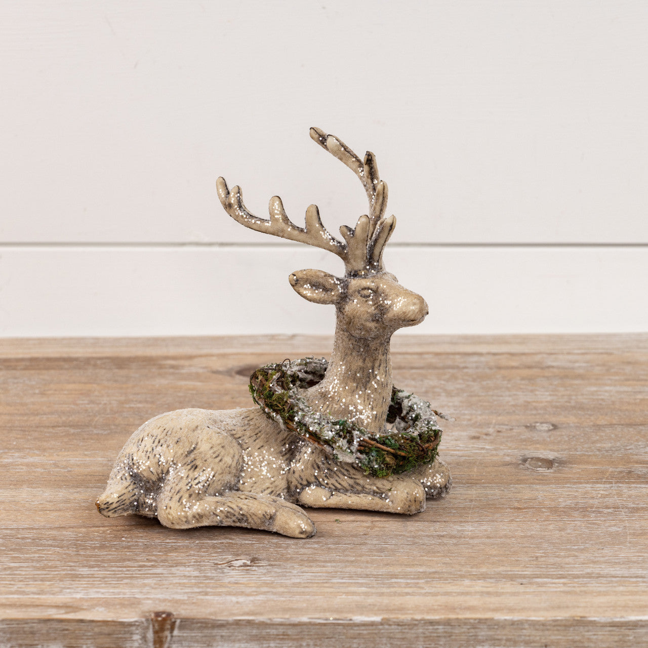 Resting Deer with Wreath, Elegant Decor
