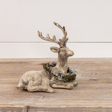 Resting Deer with Wreath, Elegant Decor