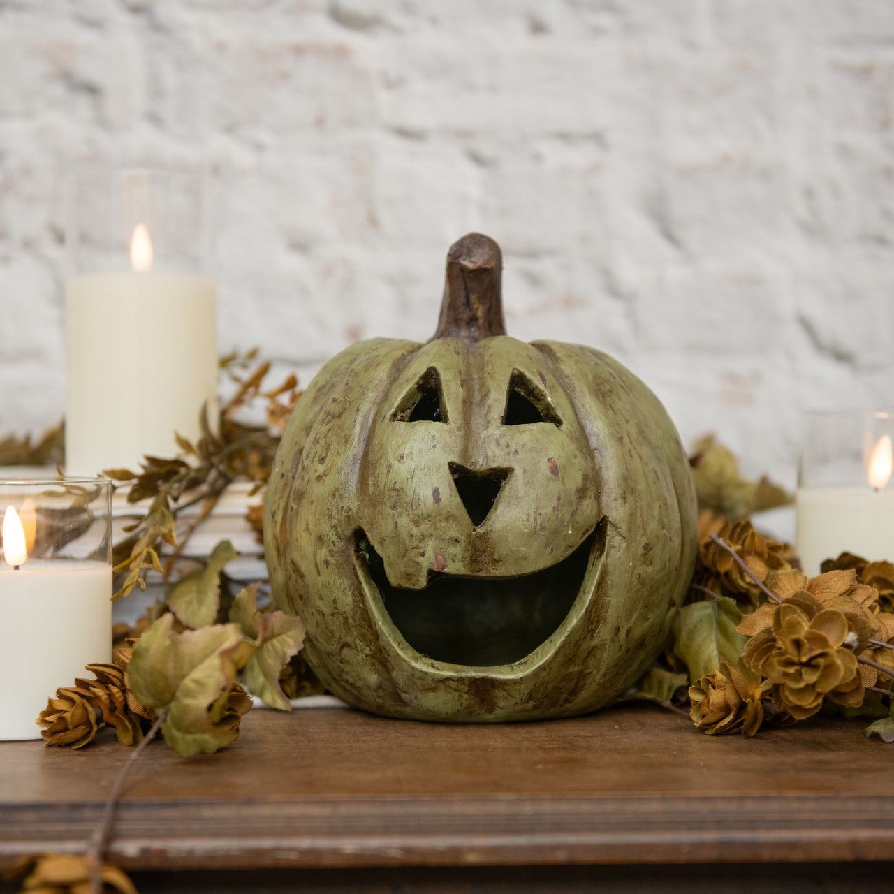 Olive Green Big Mouth Pumpkin, Mache