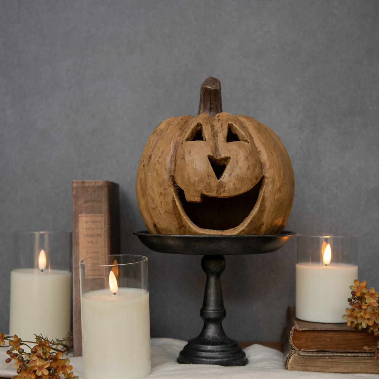 8" Beige Big Mouth Pumpkin, Mache