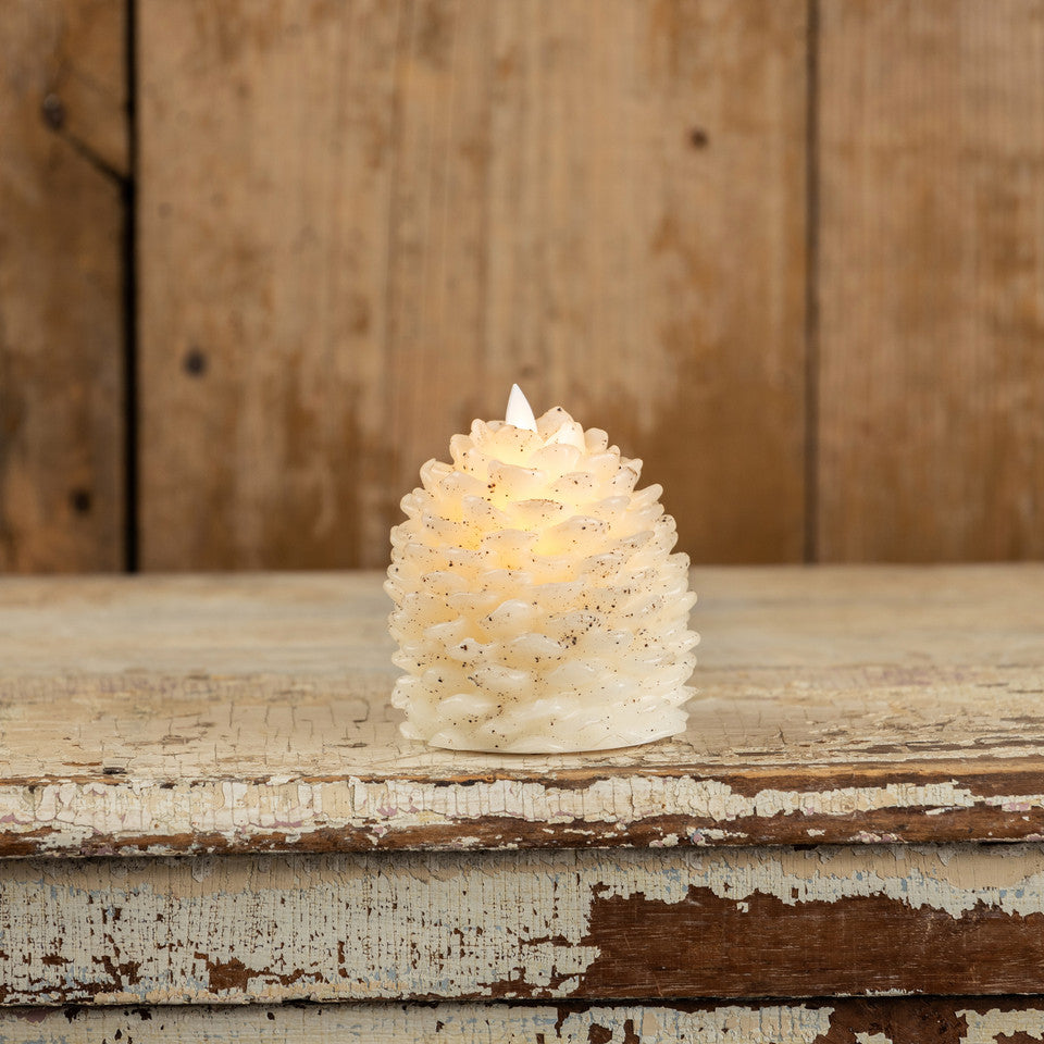 Moving Flame Pinecone Candle, Cream