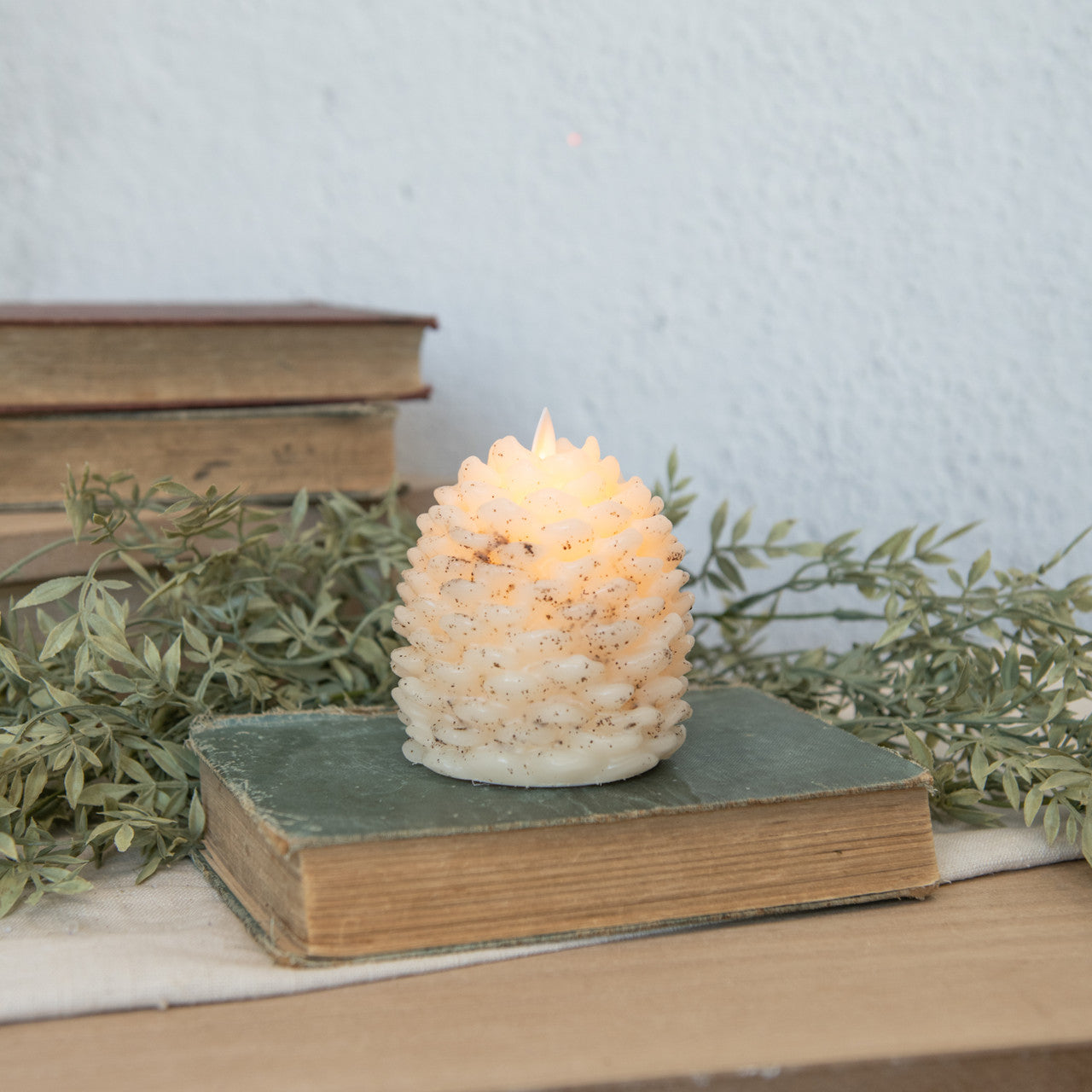 Moving Flame Pinecone Candle, Cream