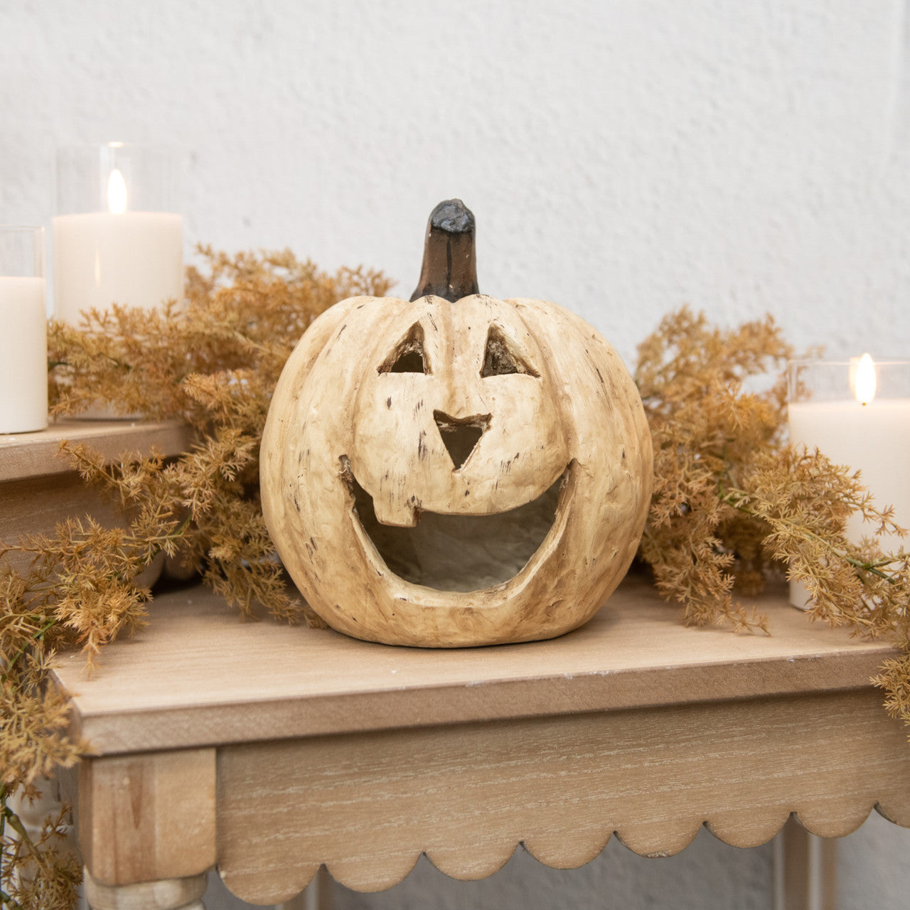 8" White Big Mouth Pumpkin, Mache