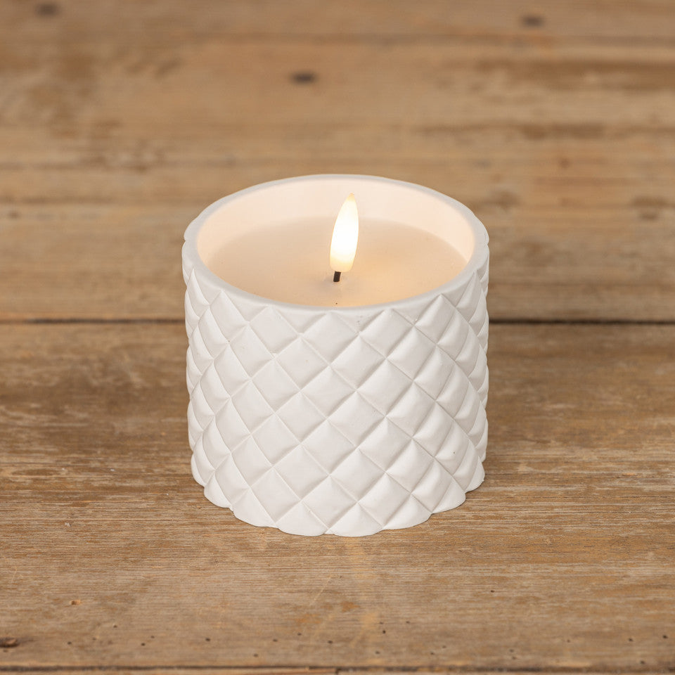 Flameless Candle, White Cement Grid